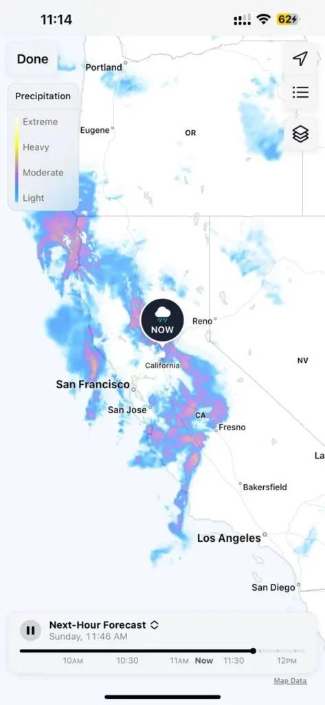 Next hour precipitation maps feature on Dark Sky Weather