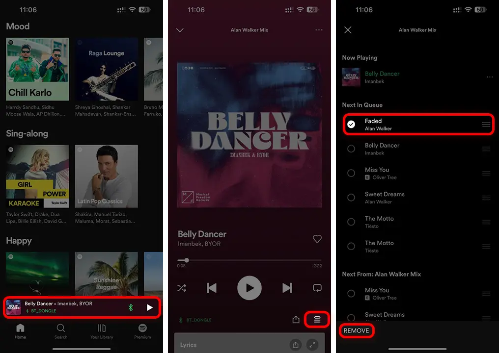 Remove a specific song from the Spotify queue