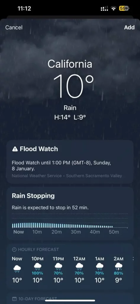 Severe weather information feature on the Apple Weather app