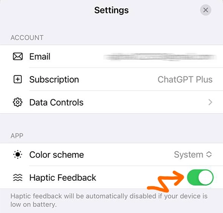 Disable Haptic Feedback Vibration in ChatGPT iOS App 3